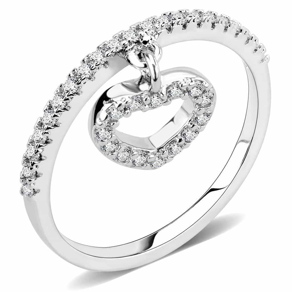 Brass CZ Open Heart Charm Pavé Band Ring | The Stainless Jewelry view 1
