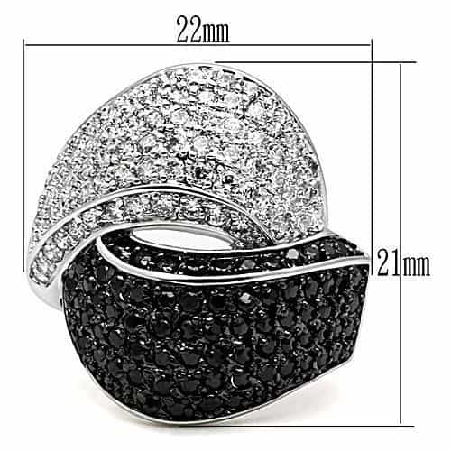 Brass Black White CZ Pavé Crossover Wide Ring 3W157 view 6