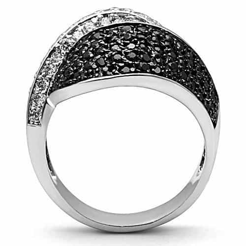 Brass Black White CZ Pavé Crossover Wide Ring 3W157 view 7