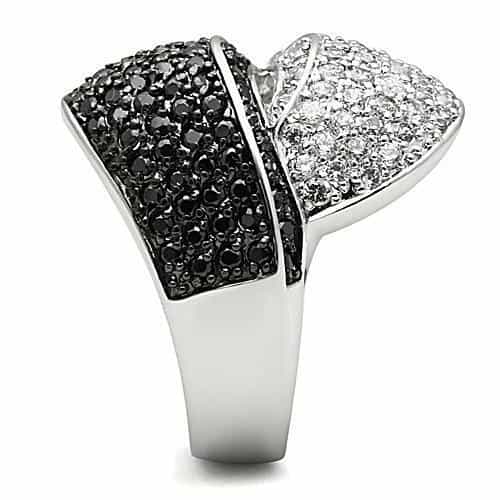 Brass Black White CZ Pavé Crossover Wide Ring 3W157 view 4