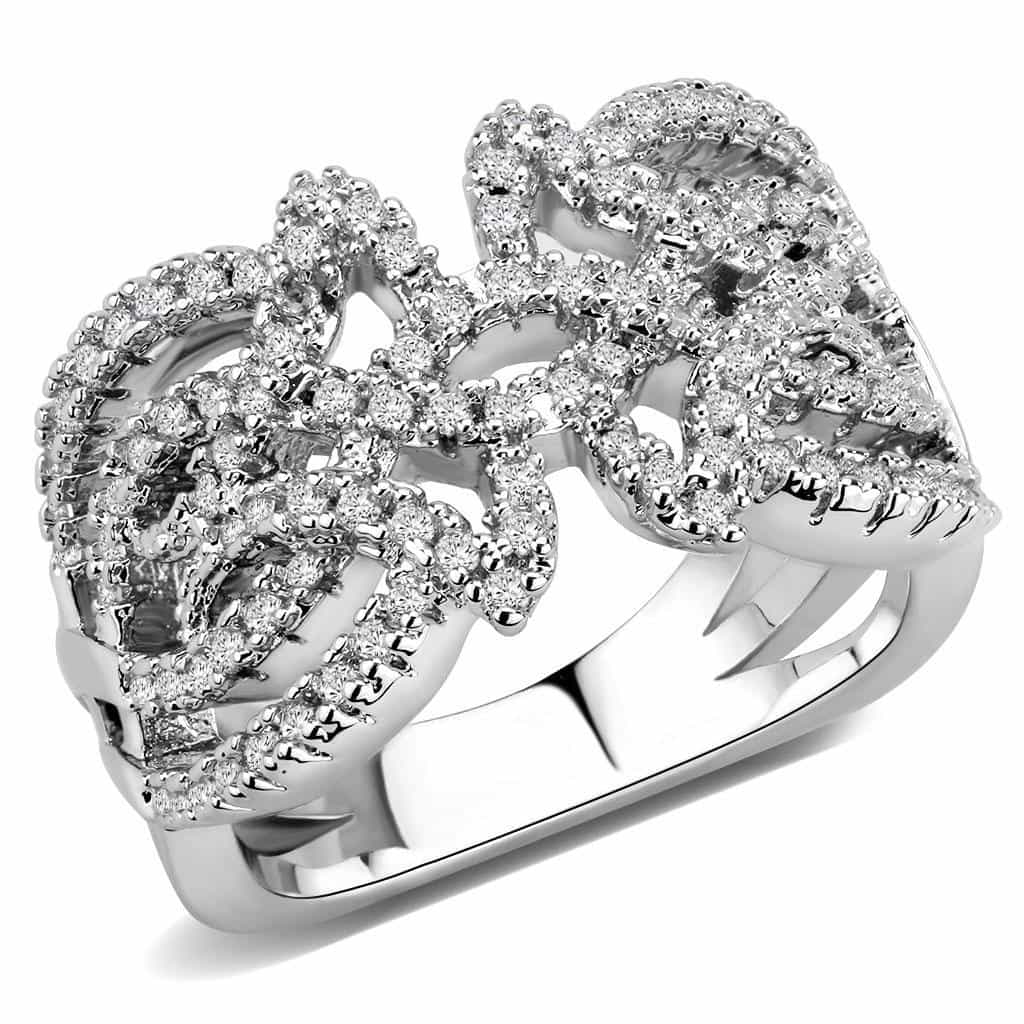 Brass CZ Pavé Swirl Scroll Wide Ring | The Stainless Jewelry view 1