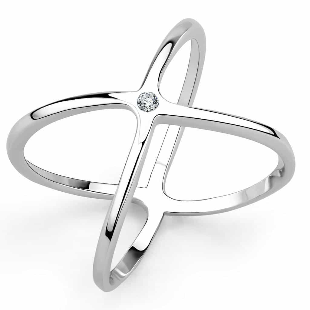 Brass CZ Solitaire X-Cross Open Ring | The Stainless Jewelry view 1