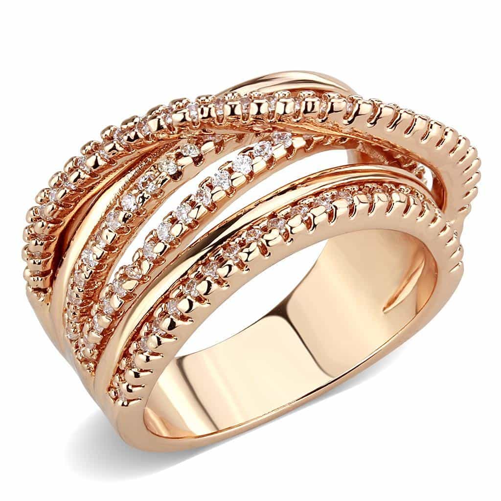 Brass Rose Gold CZ Multi-Row Wave Wide Ring view 1
