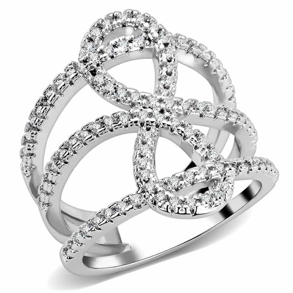 Brass CZ Interlocking Loop Celtic Wide Ring view 1