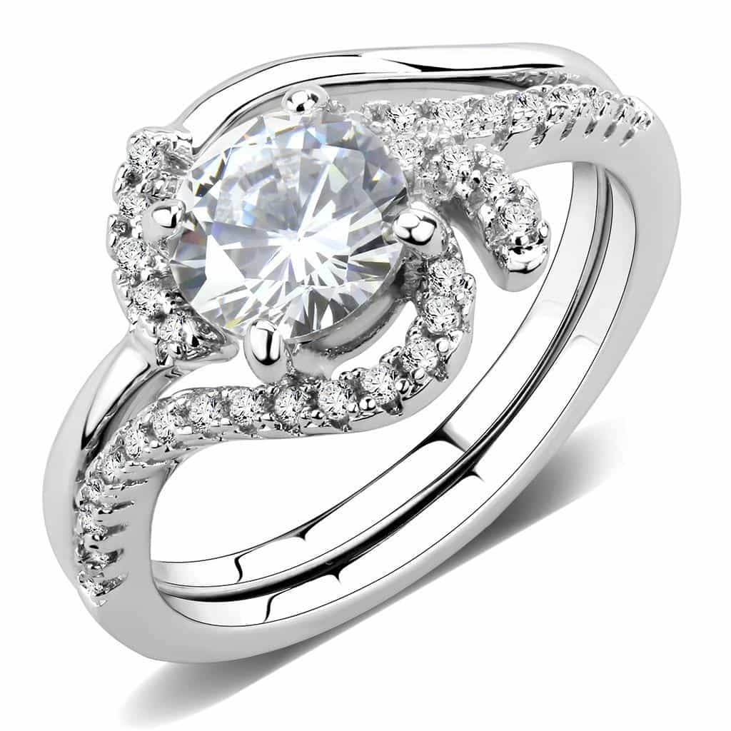 Brass CZ Round Bypass Swirl Pavé Bridal Ring view 1