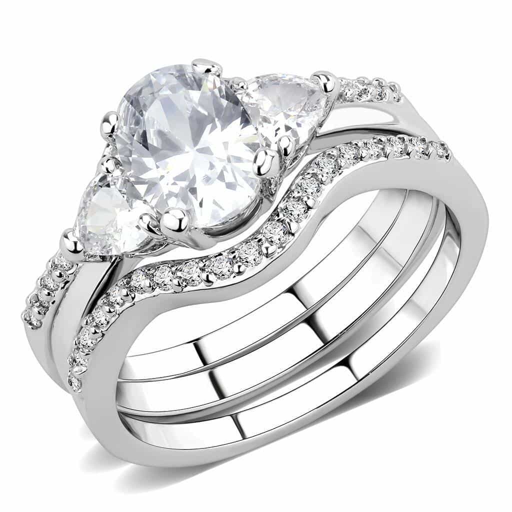 Brass CZ Round Pear Bypass Pavé Bridal Ring view 1