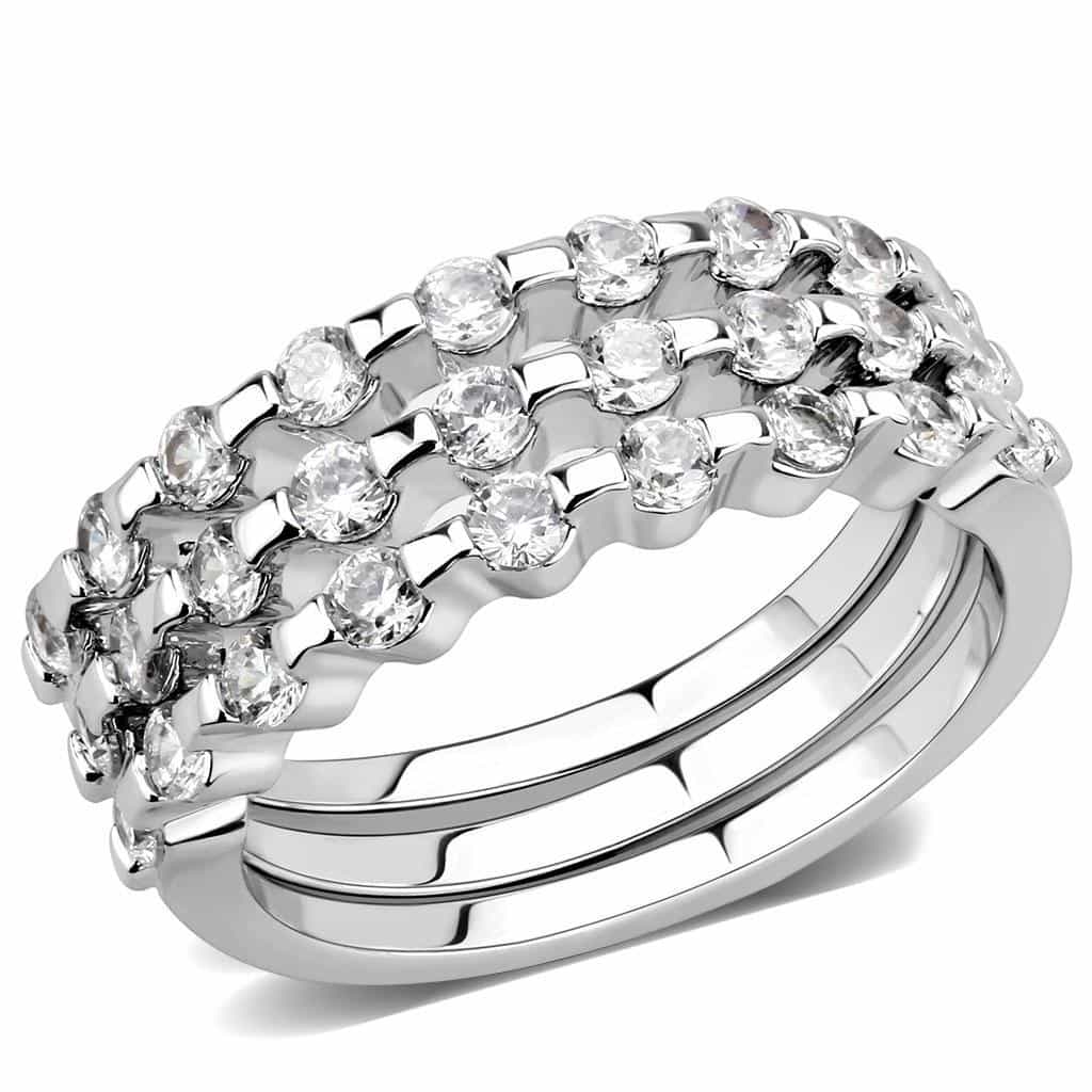 Brass CZ Triple Row Cluster Band Ring | The Stainless Jewelry view 1