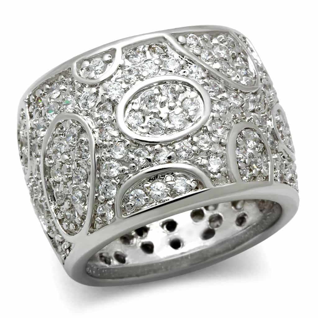 Brass CZ Pavé Filigree Mosaic Wide Dome Ring view 1