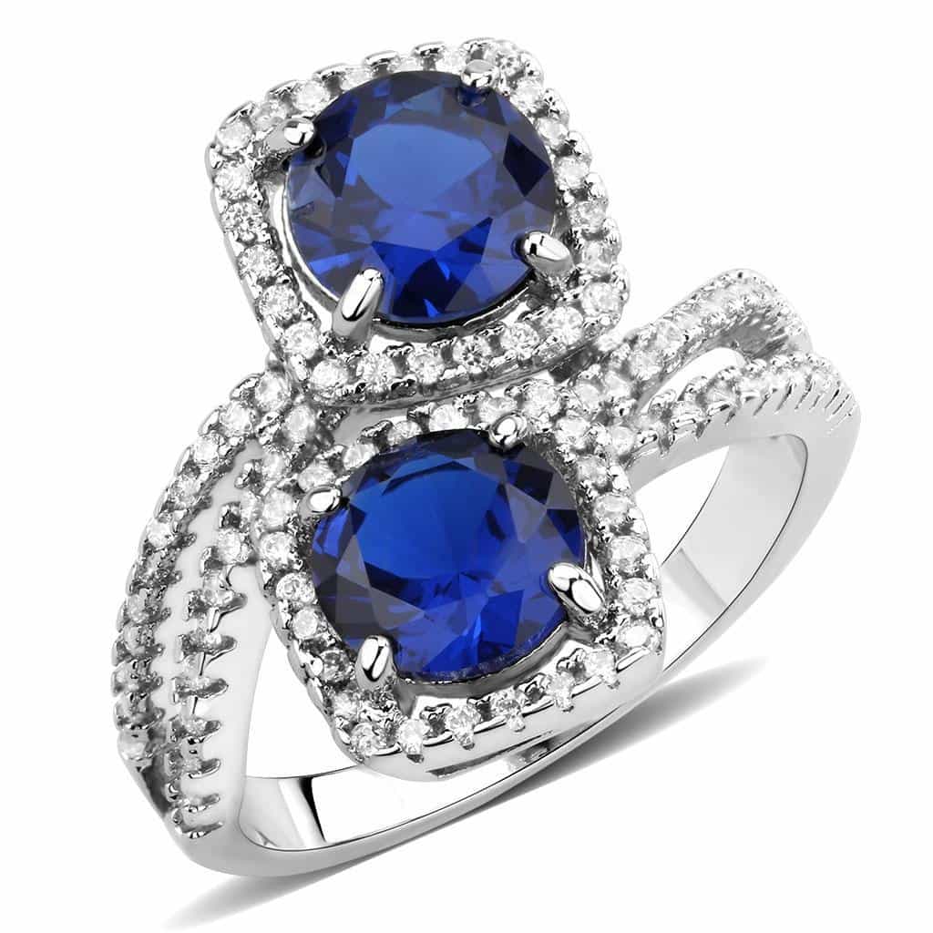 Brass Sapphire Round X-Cross Pavé Ring | The Stainless Jewelry view 1