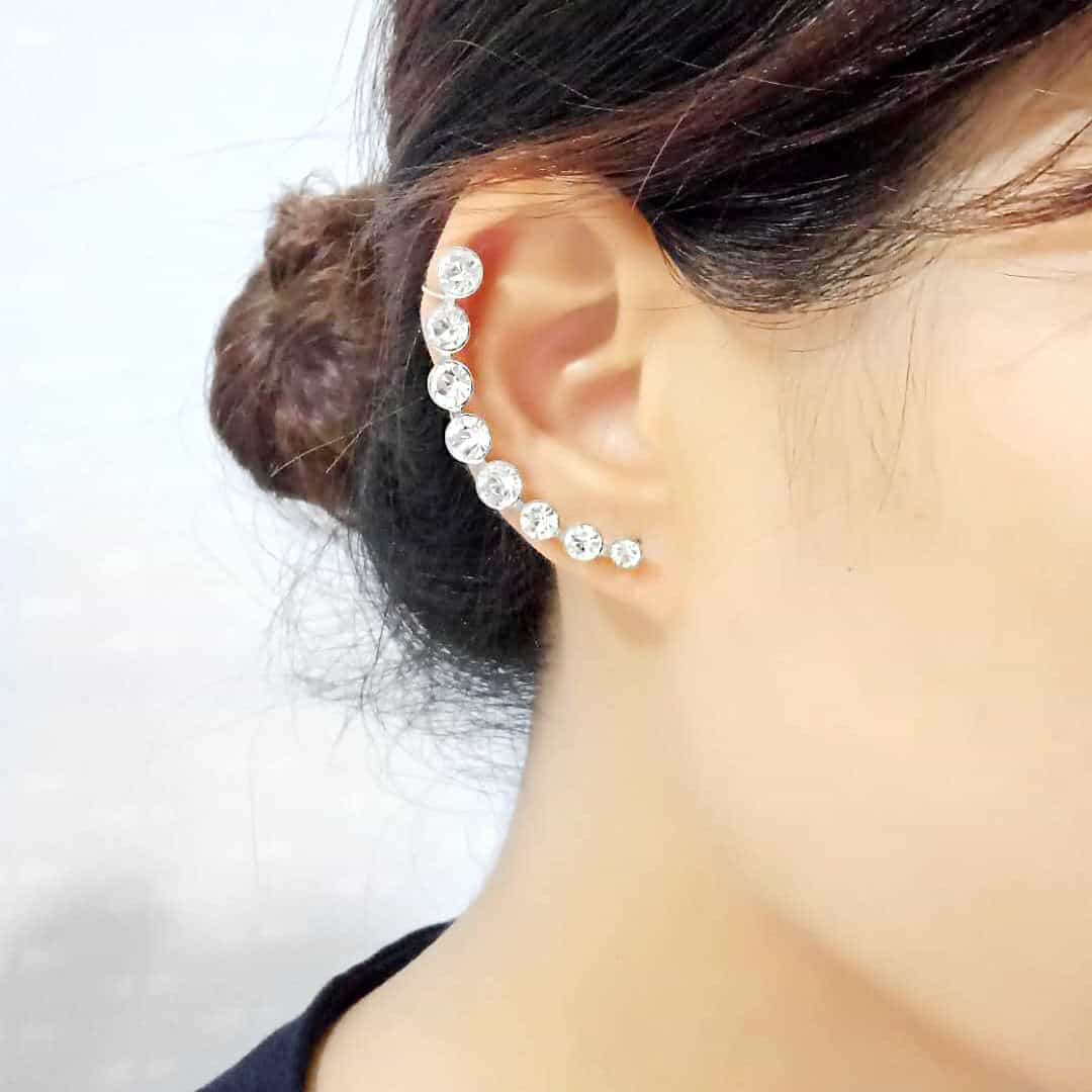 Stainless Steel CZ Round Graduated Ear Cuff Earrings view 1