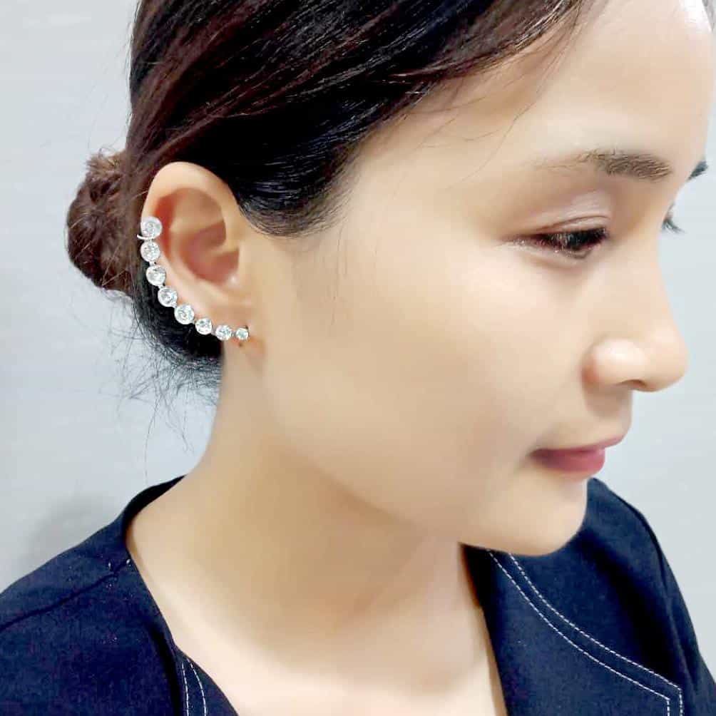 Stainless Steel CZ Round Graduated Ear Cuff Earrings view 3