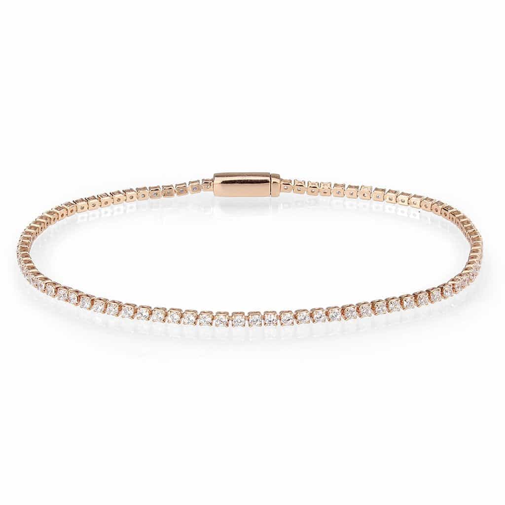 Brass Rose Gold CZ Round Tennis Magnetic Bracelet view 1