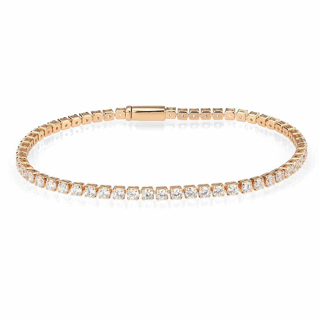 Brass Rose Gold CZ Round Tennis Clasp Bracelet view 1