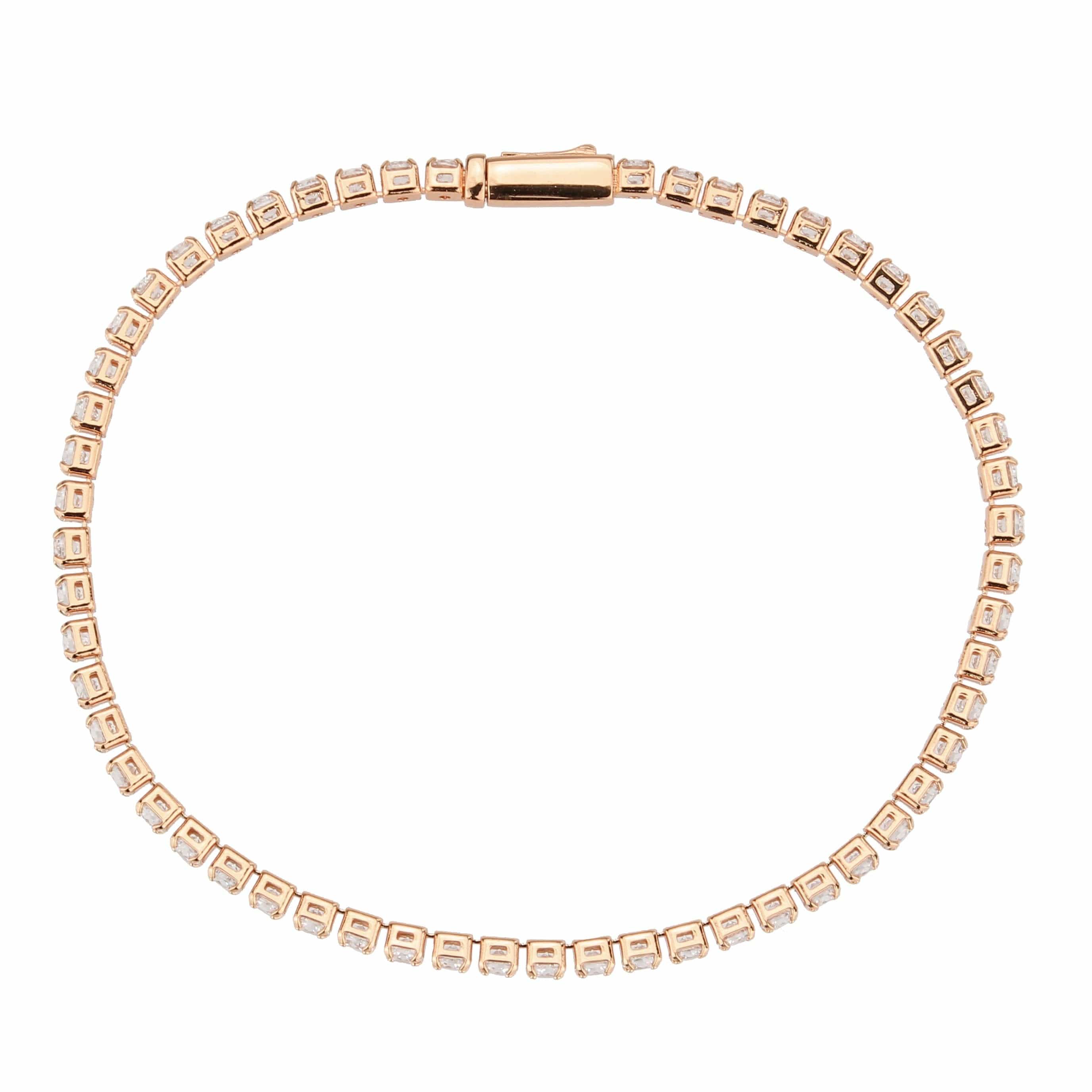 Brass Rose Gold CZ Round Tennis Clasp Bracelet view 6