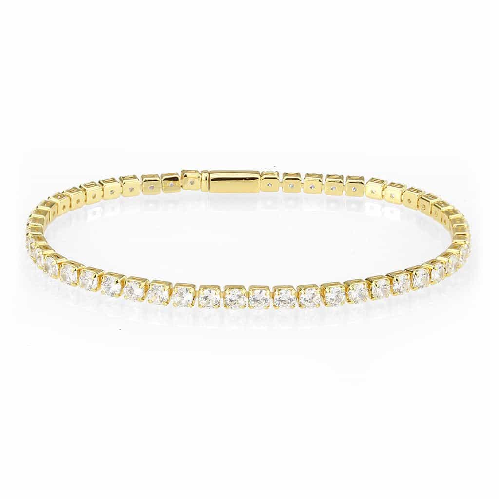 Brass Rose Gold CZ Round Tennis Magnetic Thin Bracelet view 1