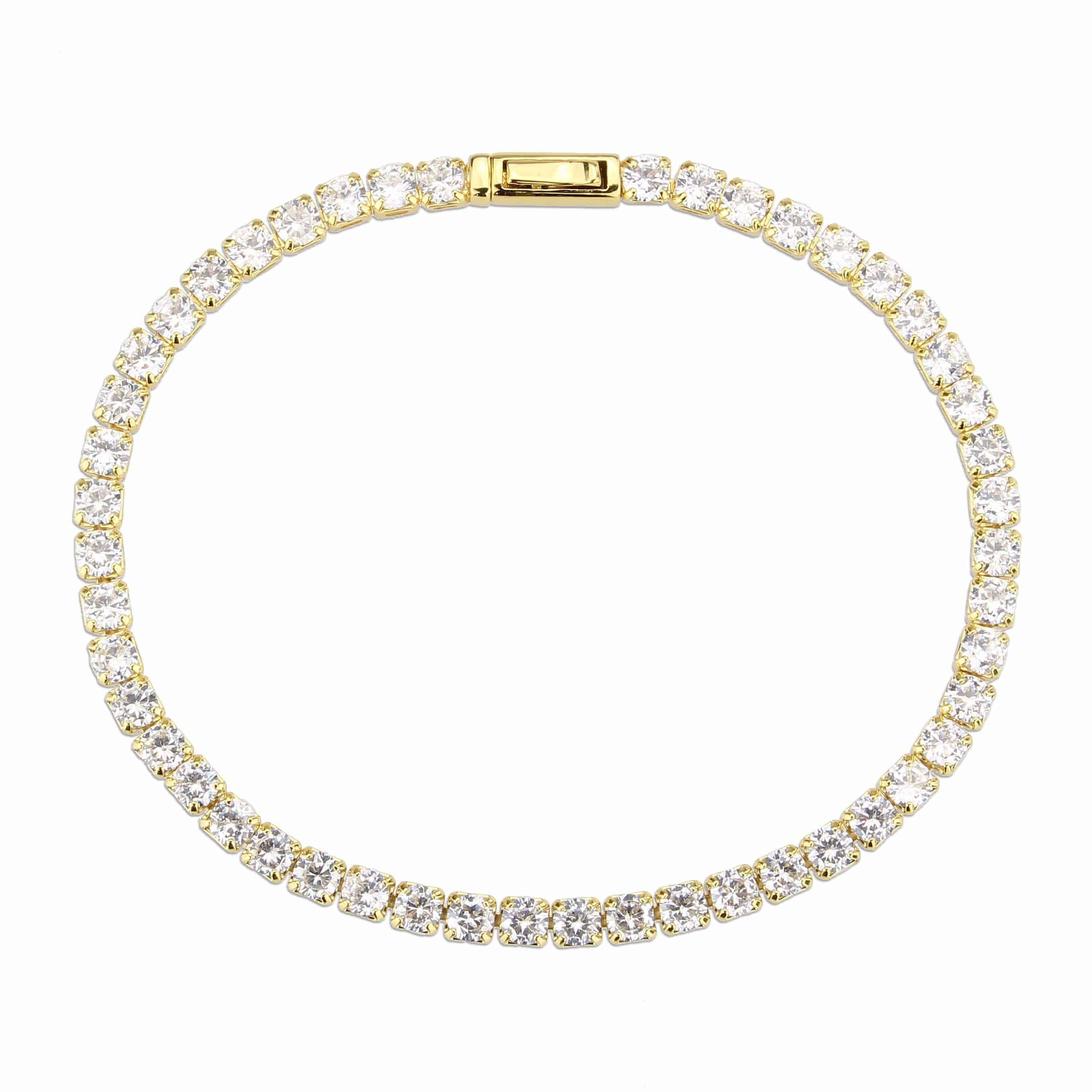 Brass Rose Gold CZ Round Tennis Magnetic Thin Bracelet view 3