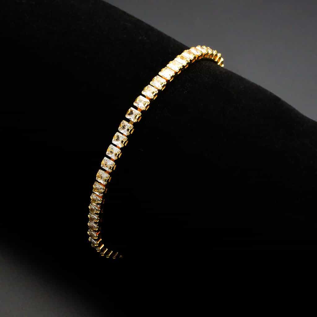 Brass Gold CZ Round Tennis Clasp Large Bracelet 3W1695 view 2