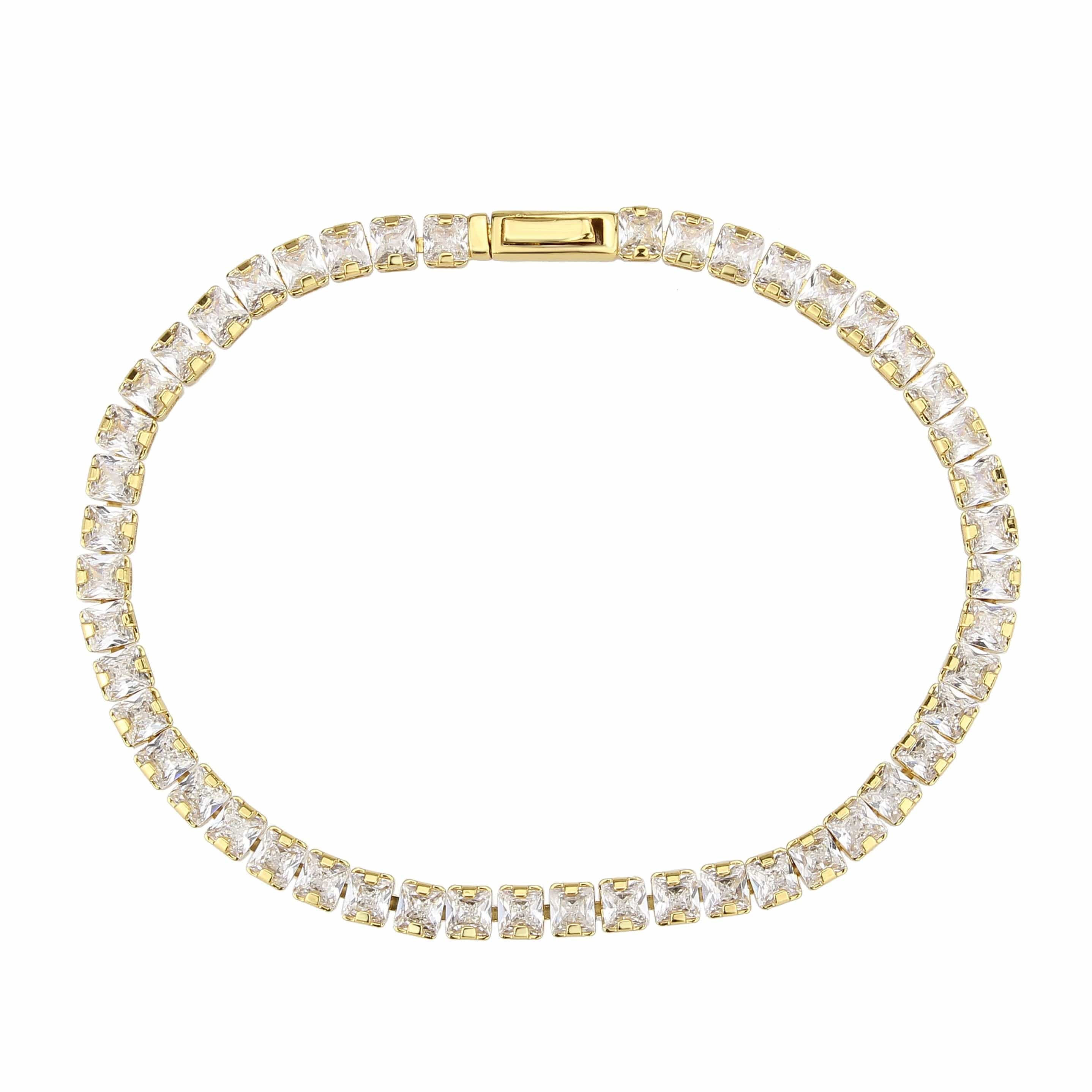 Brass Gold CZ Round Tennis Clasp Large Bracelet 3W1695 view 3