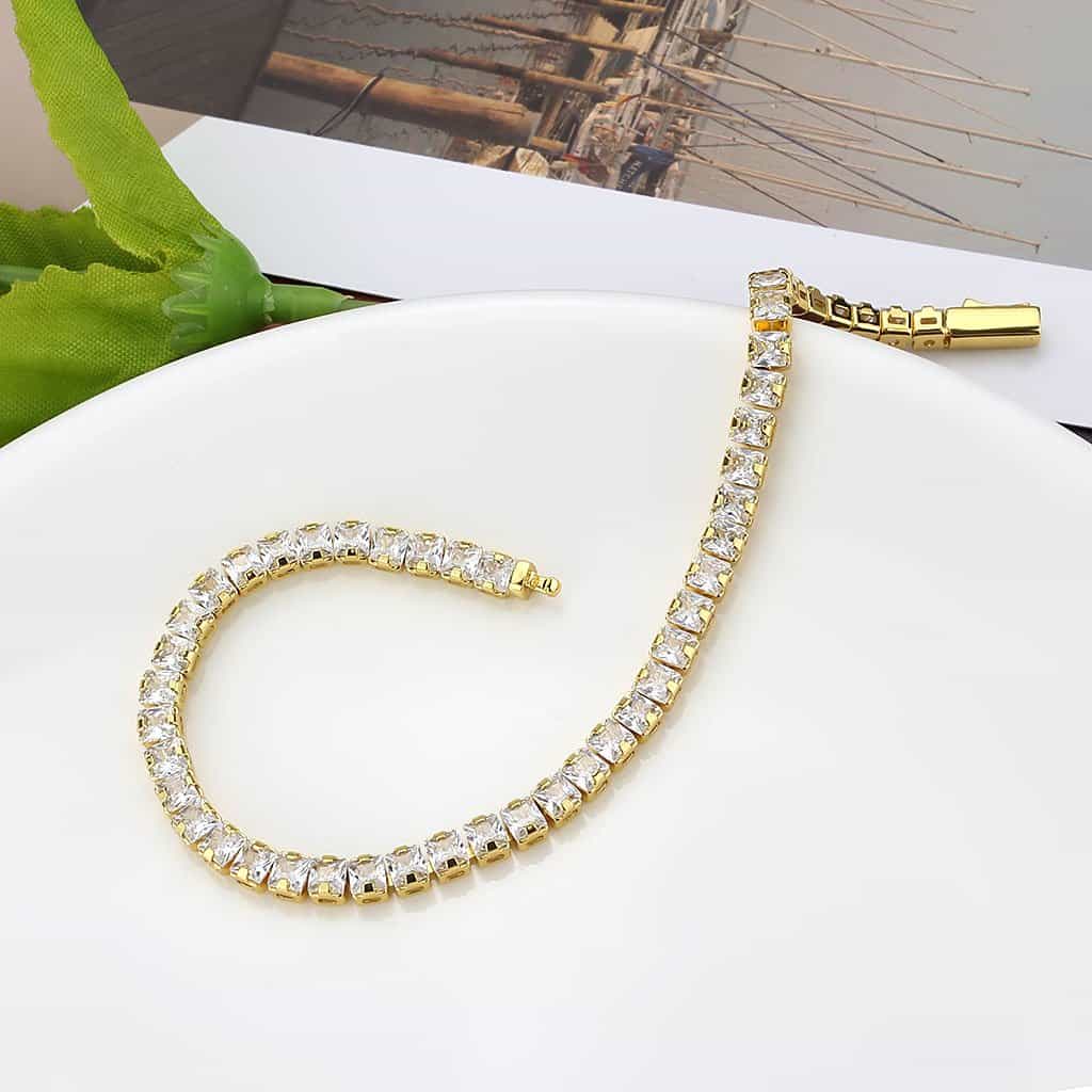 Brass Gold CZ Round Tennis Clasp Large Bracelet 3W1695 view 5