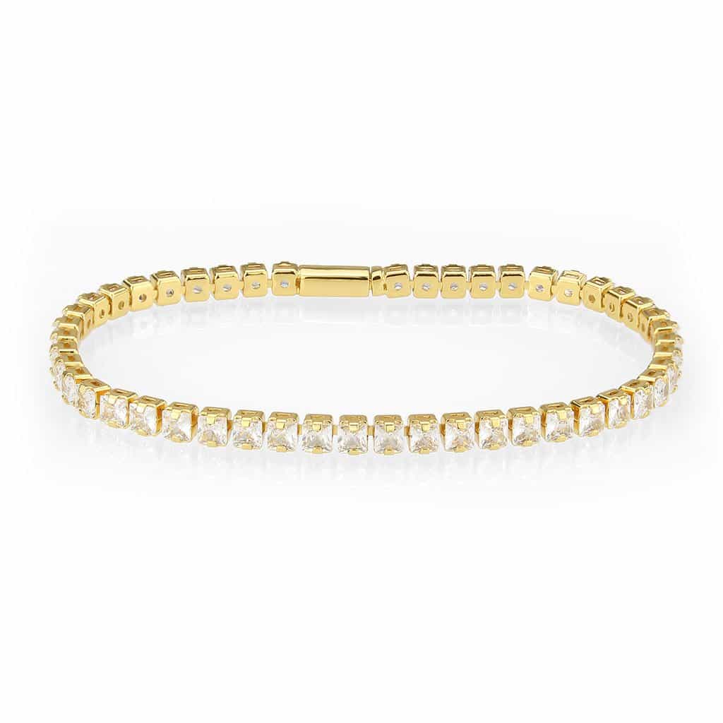 Brass Gold CZ Round Tennis Clasp Large Bracelet 3W1695 view 1