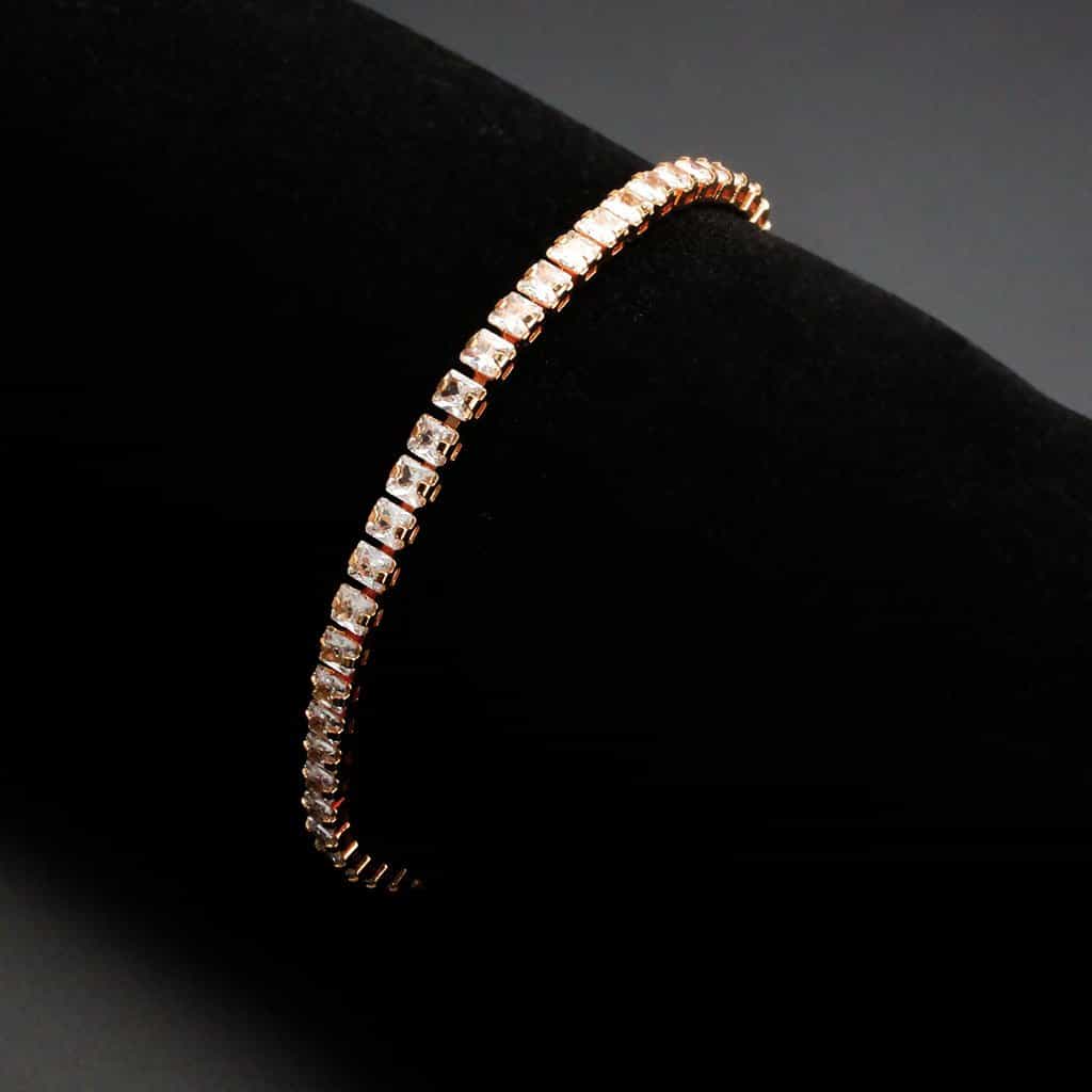 Brass Rose Gold CZ Square Tennis Clasp Ring view 2