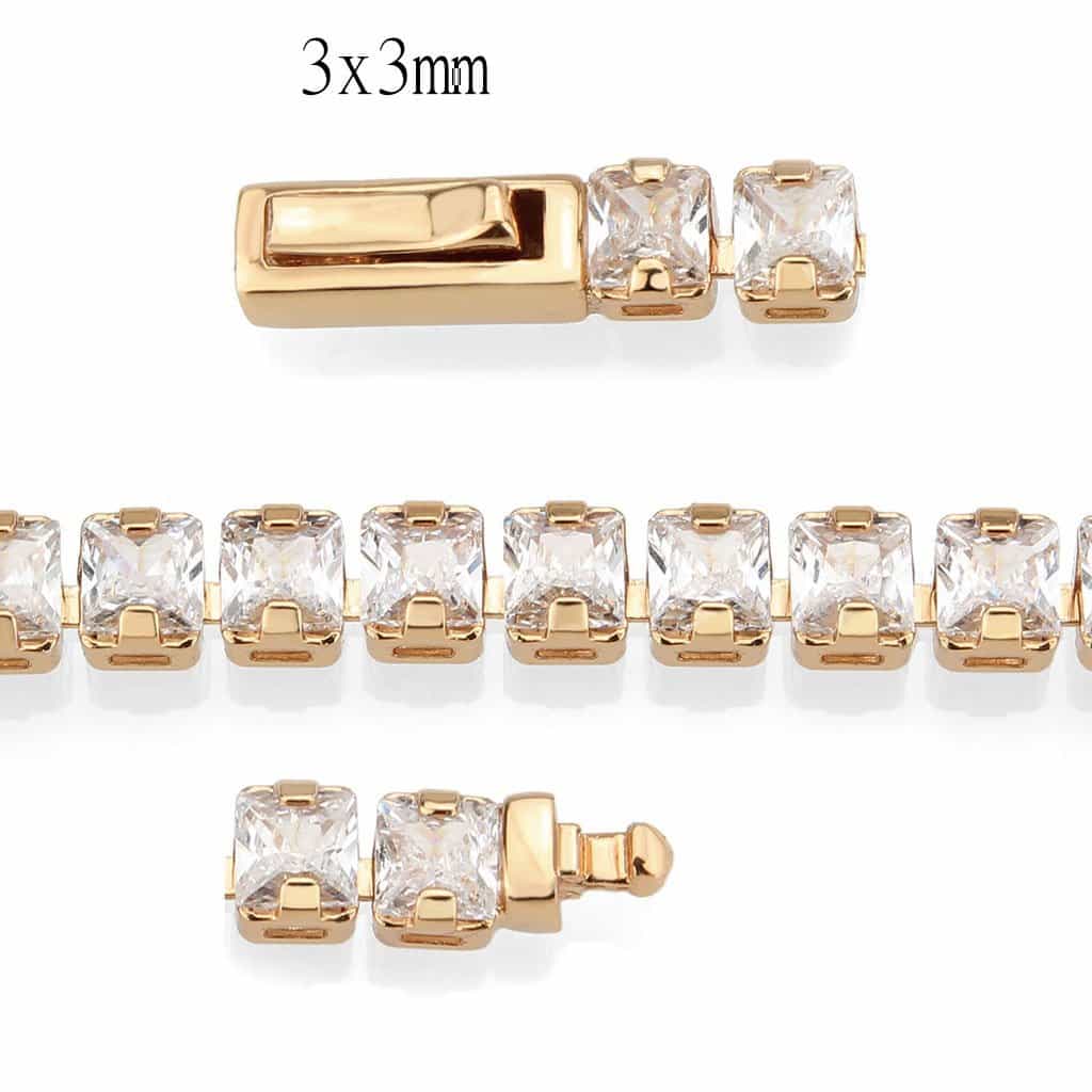 Brass Rose Gold CZ Square Tennis Clasp Ring view 4