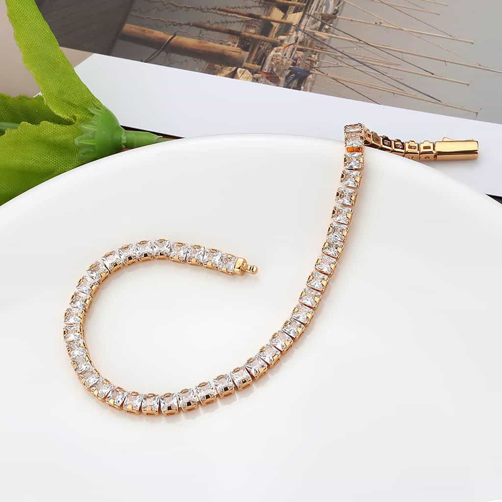 Brass Rose Gold CZ Square Tennis Clasp Ring view 5