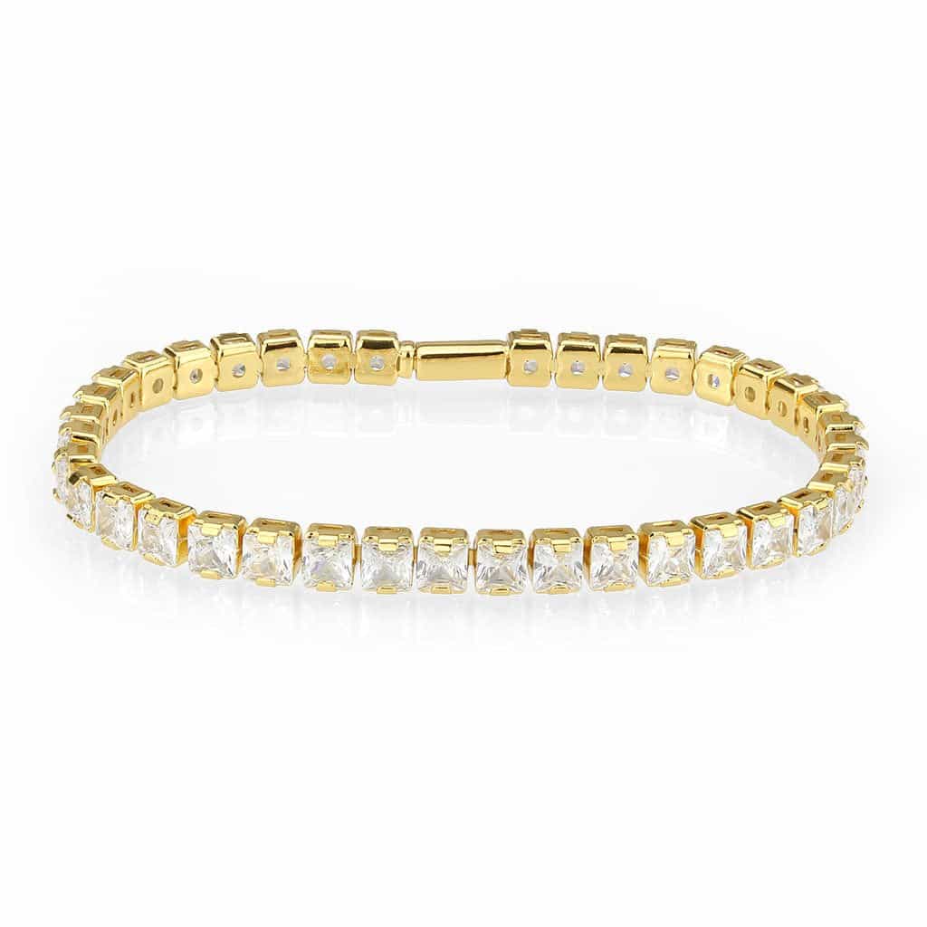 Brass Gold CZ Round Tennis Clasp Large Bracelet view 1