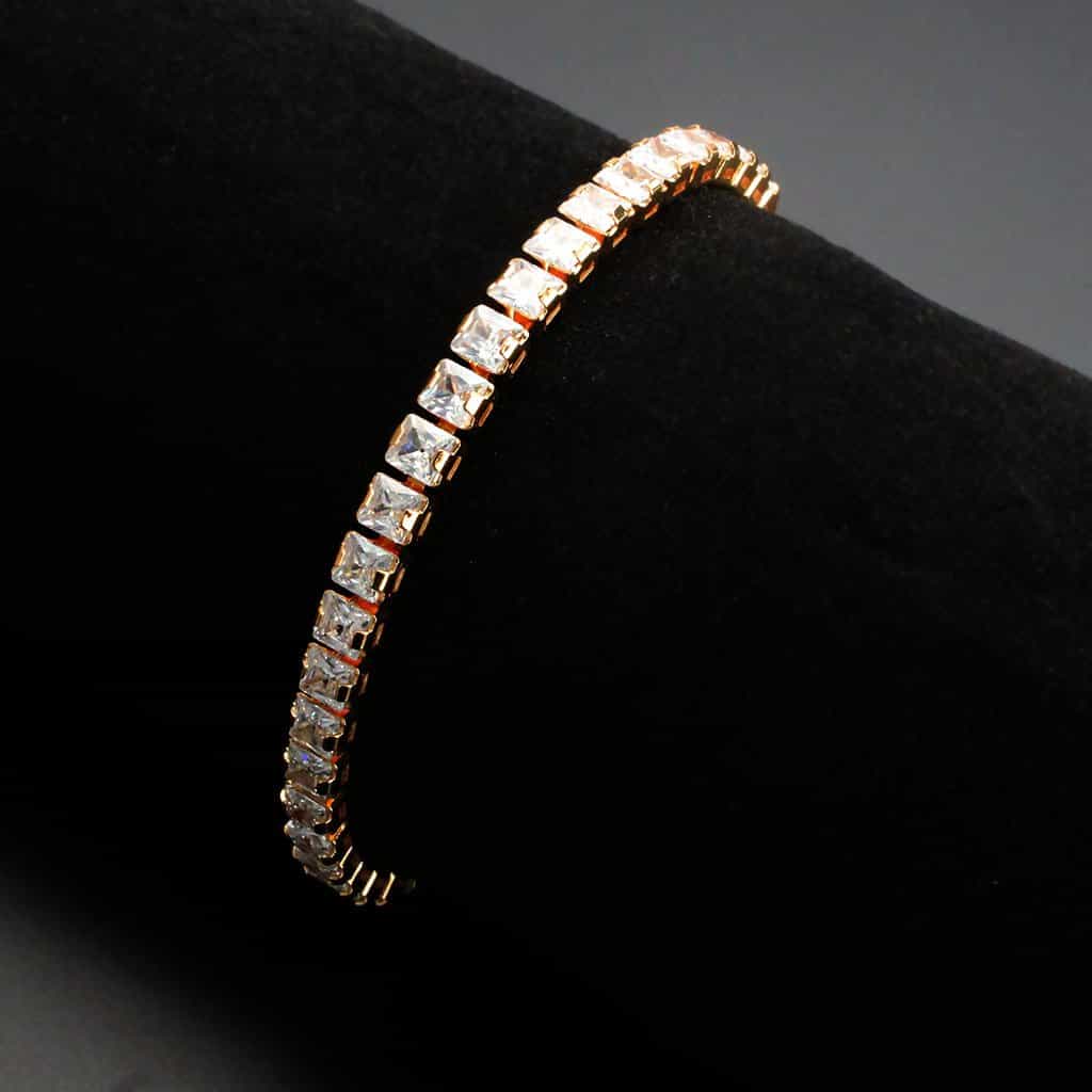 Brass Rose Gold CZ Princess-Cut Tennis Clasp Ring view 2
