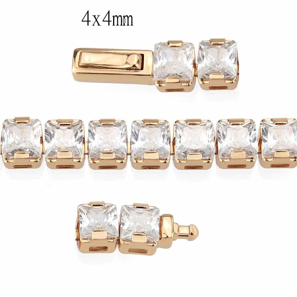 Brass Rose Gold CZ Princess-Cut Tennis Clasp Ring view 3