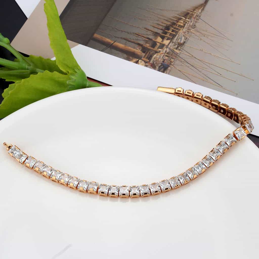 Brass Rose Gold CZ Princess-Cut Tennis Clasp Ring view 4