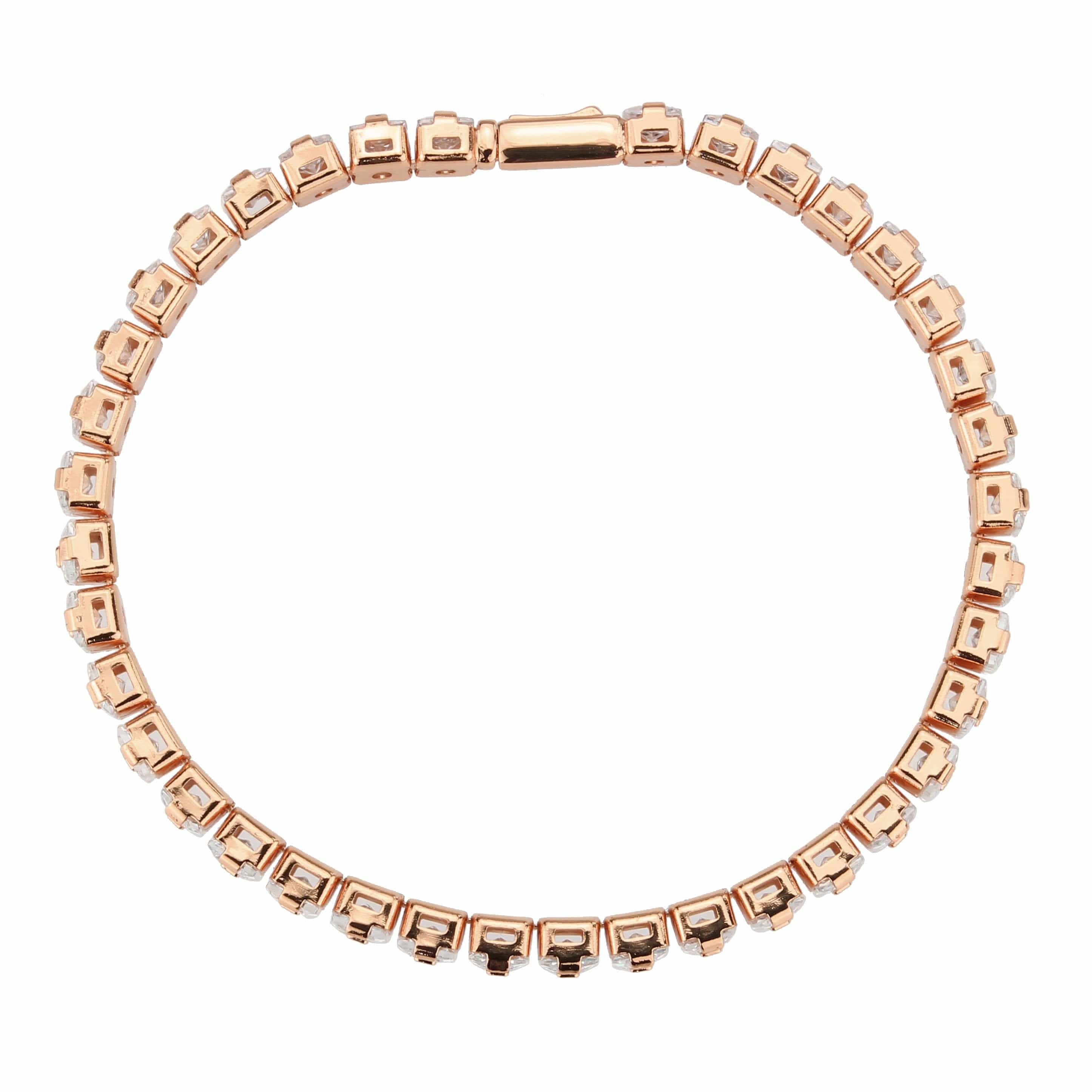 Brass Rose Gold CZ Princess-Cut Tennis Clasp Ring view 5