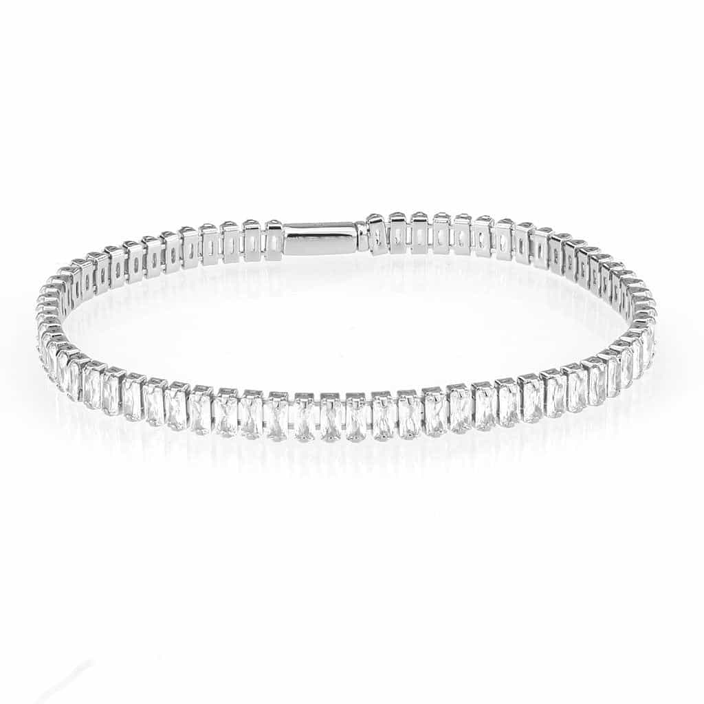 Brass CZ Baguette Tennis Magnetic Bracelet view 1