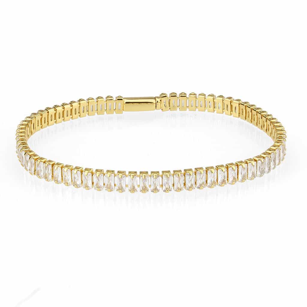 Brass Gold CZ Baguette Tennis Magnetic Bracelet view 1