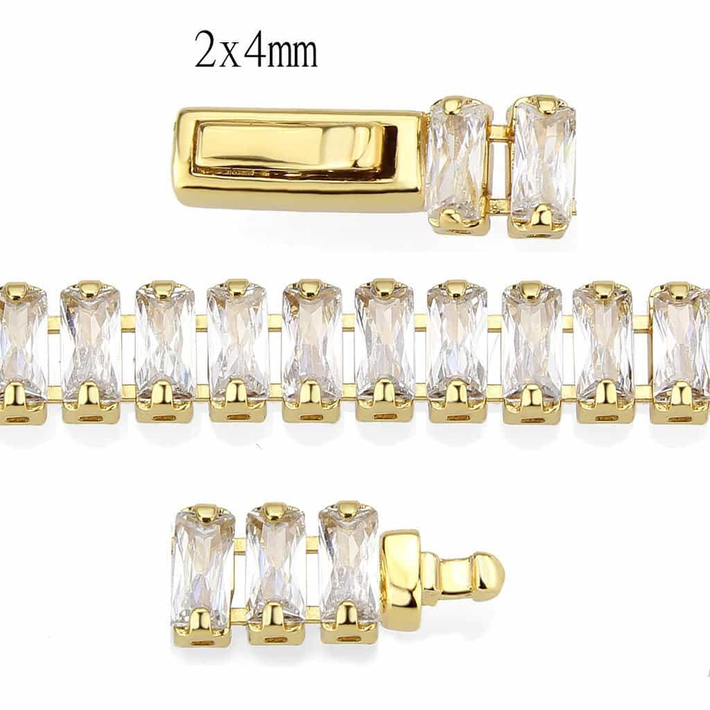 Brass Gold CZ Baguette Tennis Magnetic Bracelet view 4