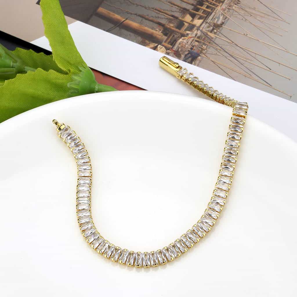 Brass Gold CZ Baguette Tennis Magnetic Bracelet view 5