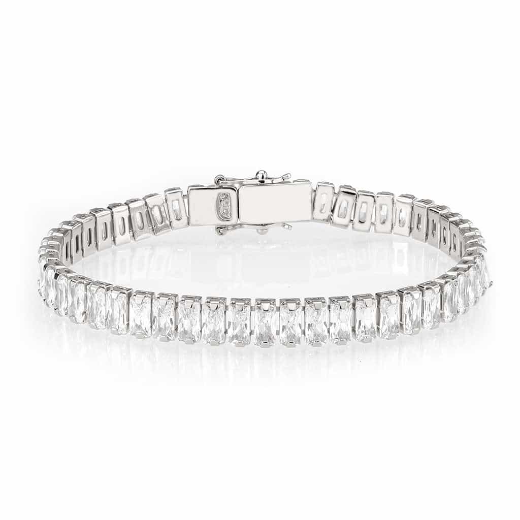 Brass CZ Baguette Tennis Clasp Bracelet | The Stainless Jewelry view 1