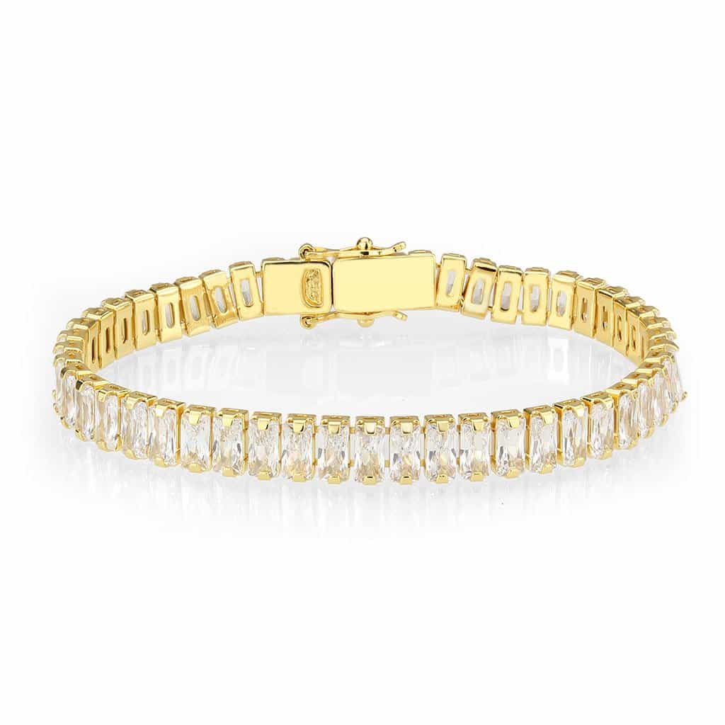Brass Gold CZ Baguette Tennis Clasp Bracelet view 1