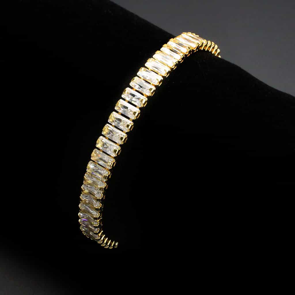 Brass Gold CZ Baguette Tennis Clasp Bracelet view 2