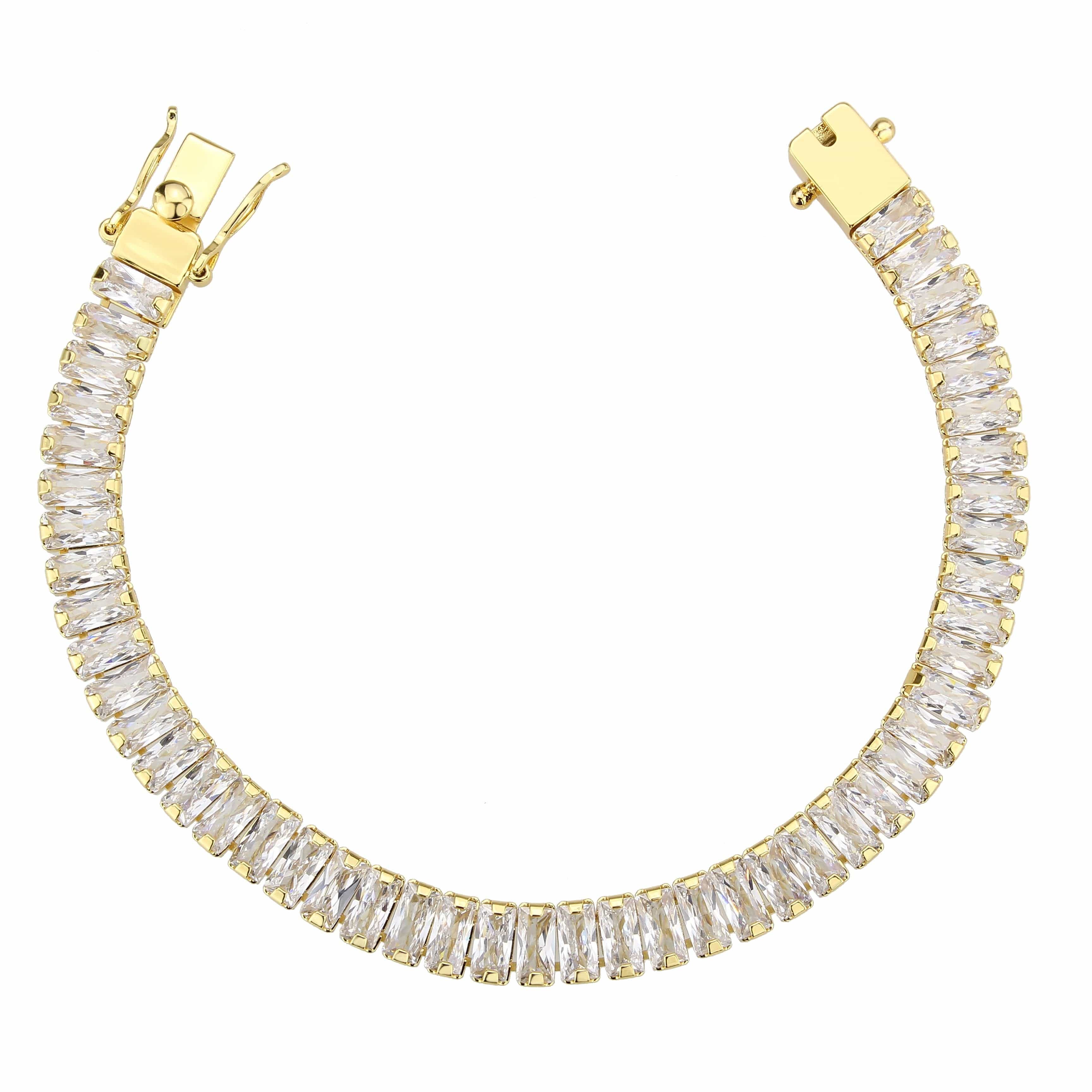 Brass Gold CZ Baguette Tennis Clasp Bracelet view 3