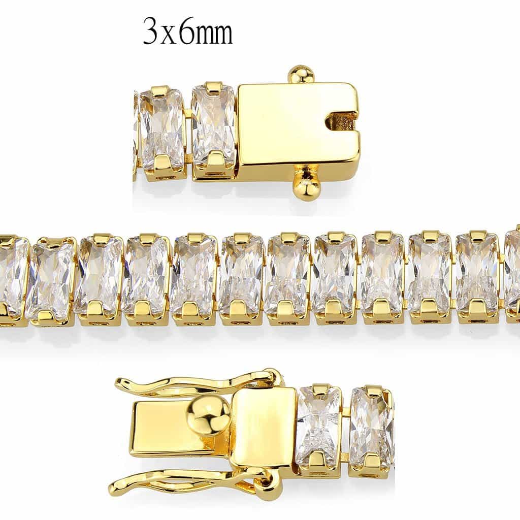 Brass Gold CZ Baguette Tennis Clasp Bracelet view 4