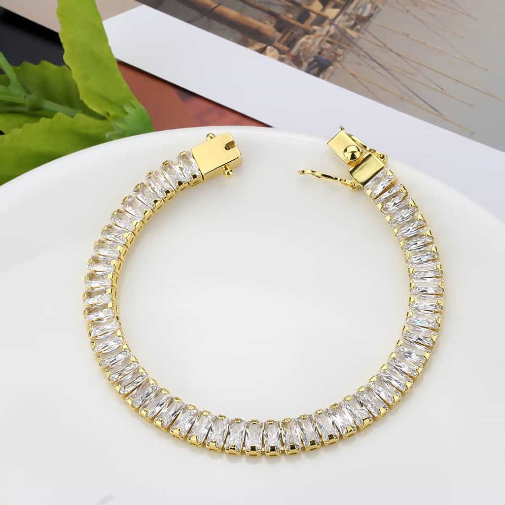 Brass Gold CZ Baguette Tennis Clasp Bracelet view 5