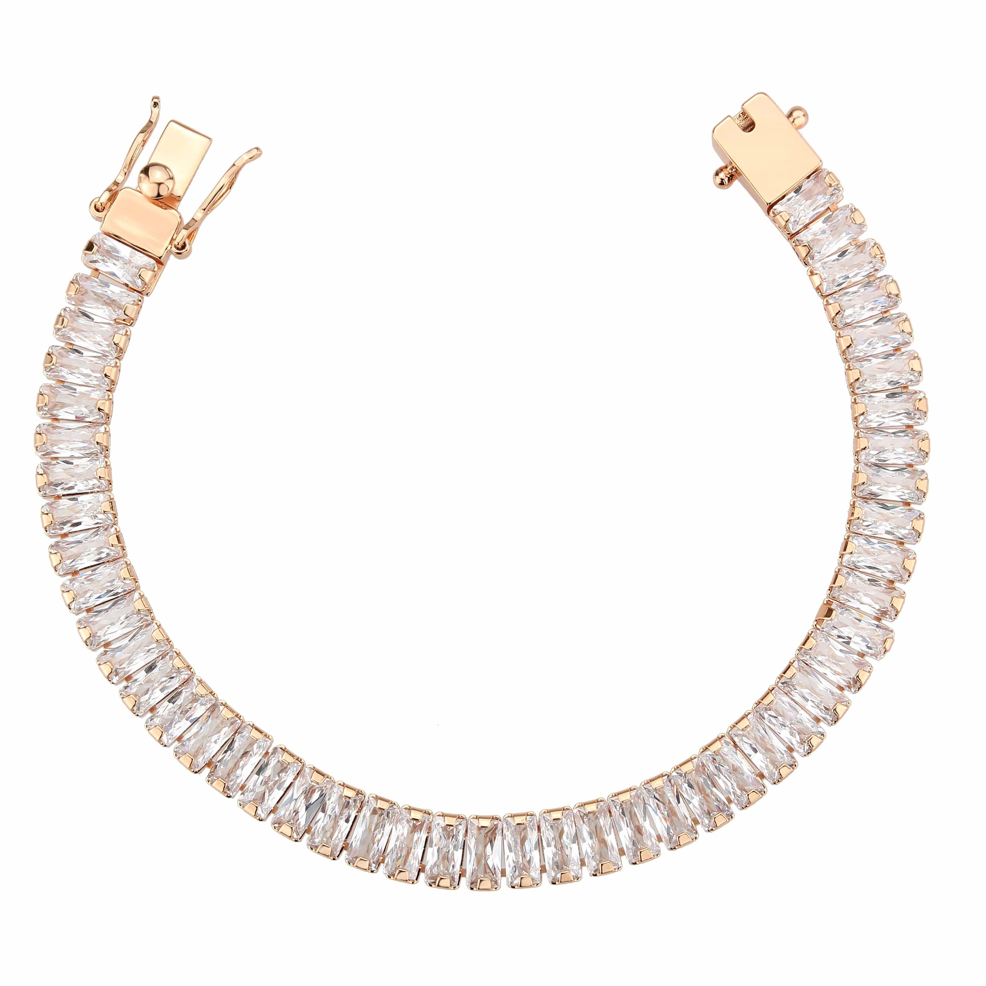 Brass Rose Gold CZ Baguette Tennis Clasp Large Ring view 3