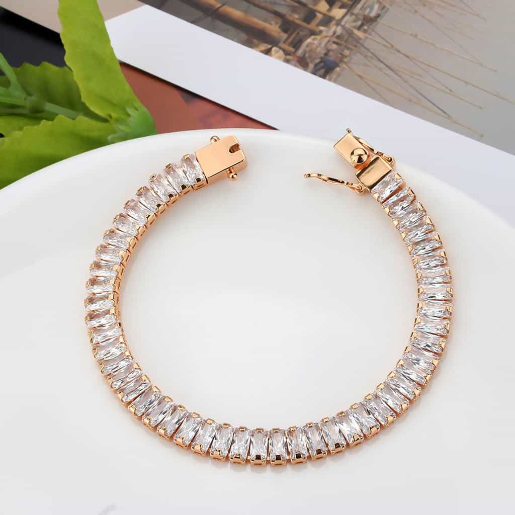 Brass Rose Gold CZ Baguette Tennis Clasp Large Ring view 5