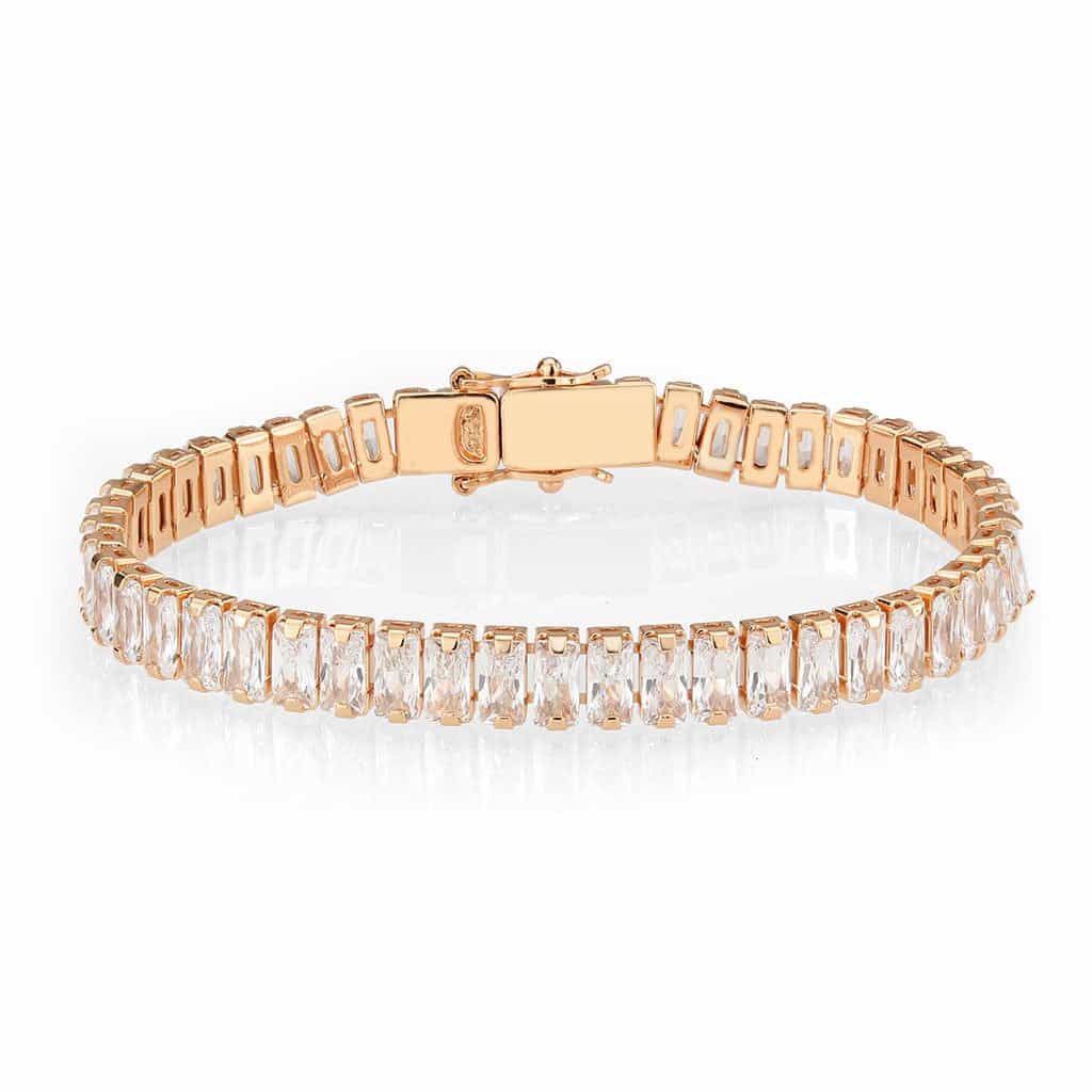 Brass Rose Gold CZ Baguette Tennis Clasp Large Ring view 1