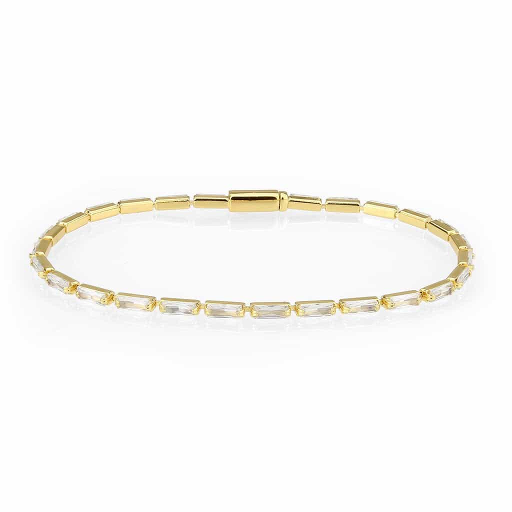 Brass Gold CZ Baguette Bar Tennis Magnetic Bracelet view 1