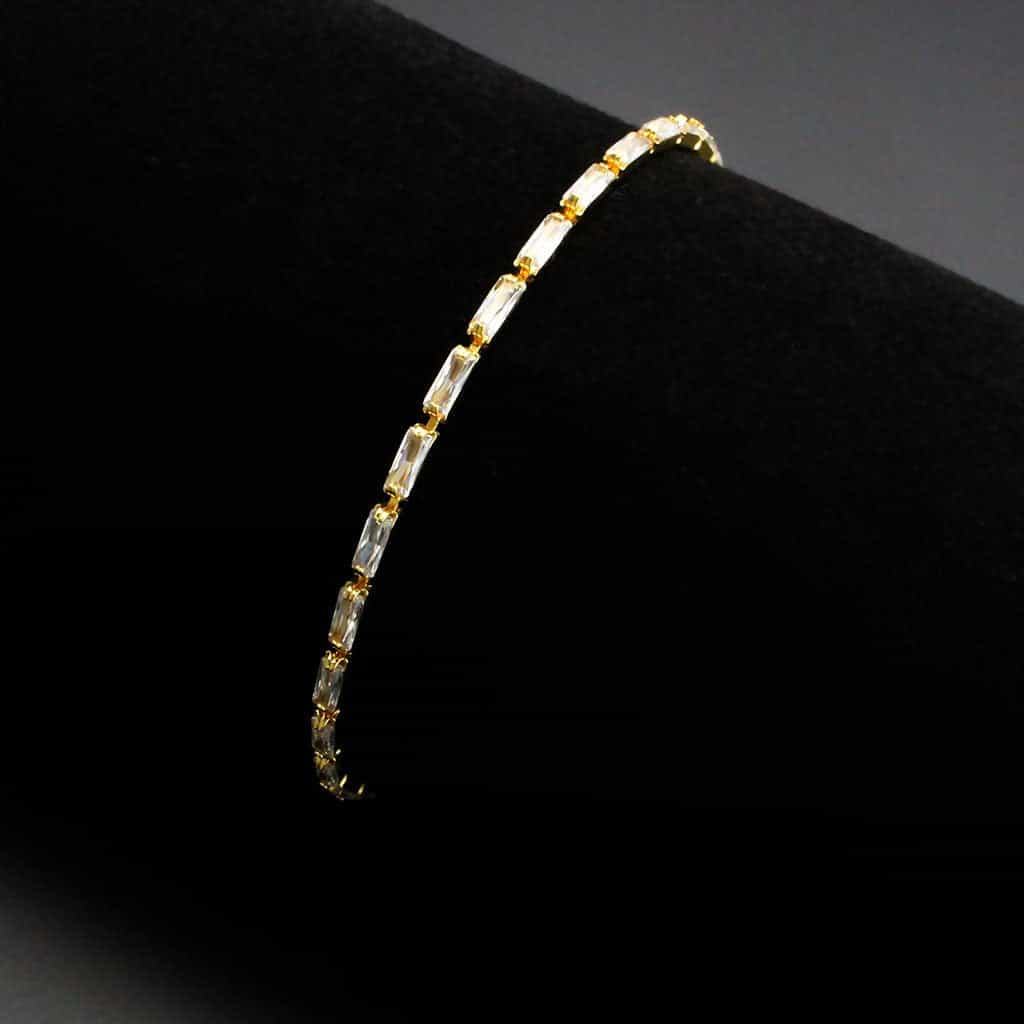 Brass Gold CZ Baguette Bar Tennis Magnetic Bracelet view 2