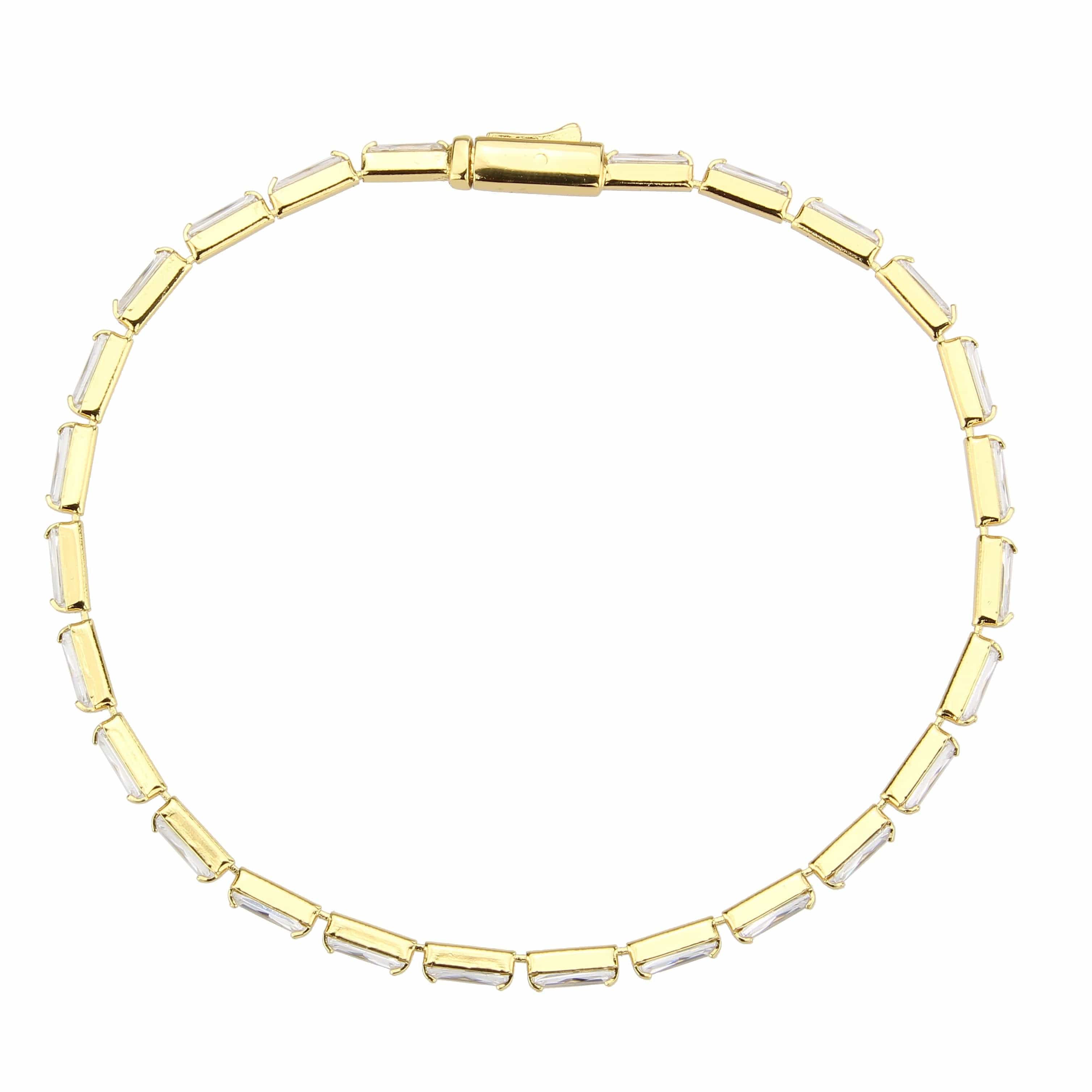 Brass Gold CZ Baguette Bar Tennis Magnetic Bracelet view 6