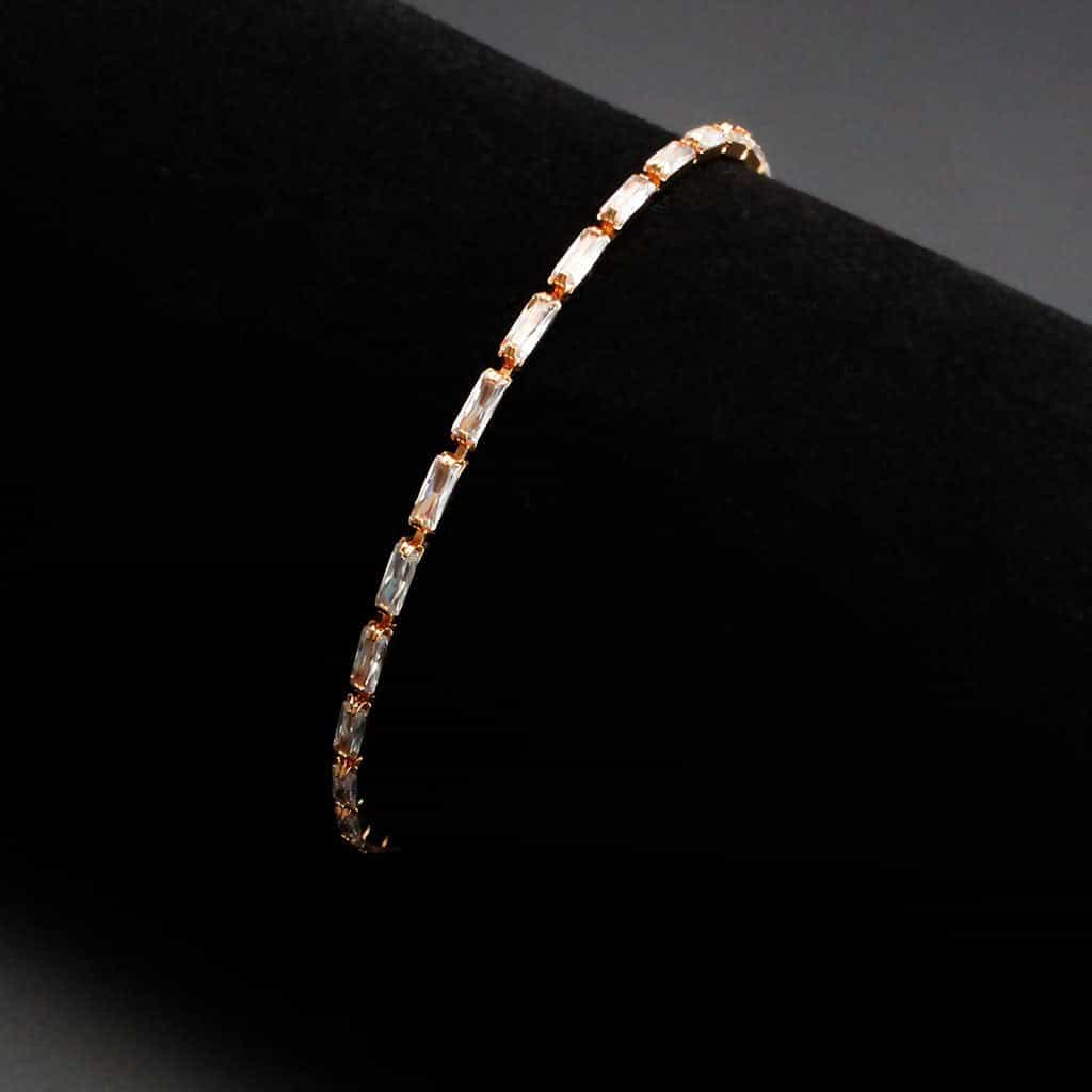 Brass Rose Gold CZ Baguette Bar Tennis Bracelet view 2