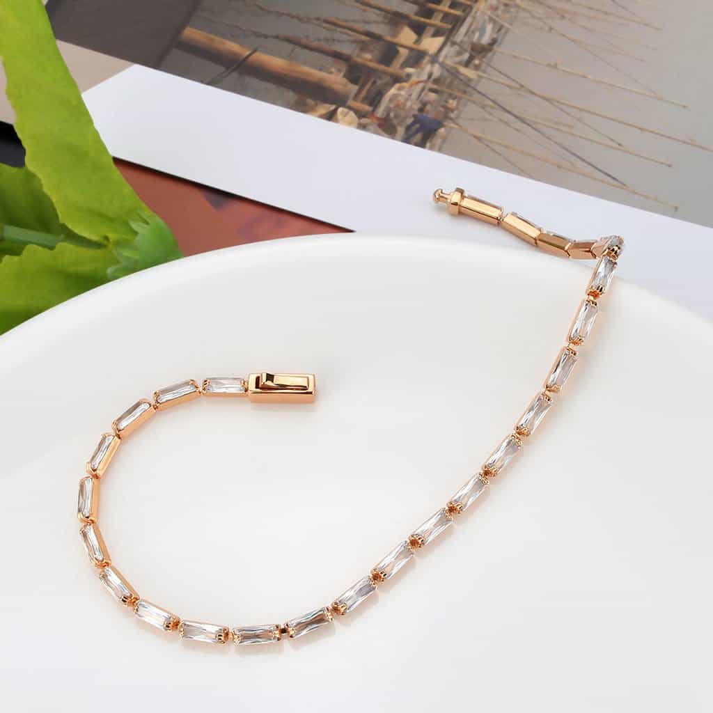 Brass Rose Gold CZ Baguette Bar Tennis Bracelet view 5